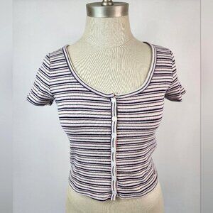Hollister Women's White Striped Crop Top, size Small